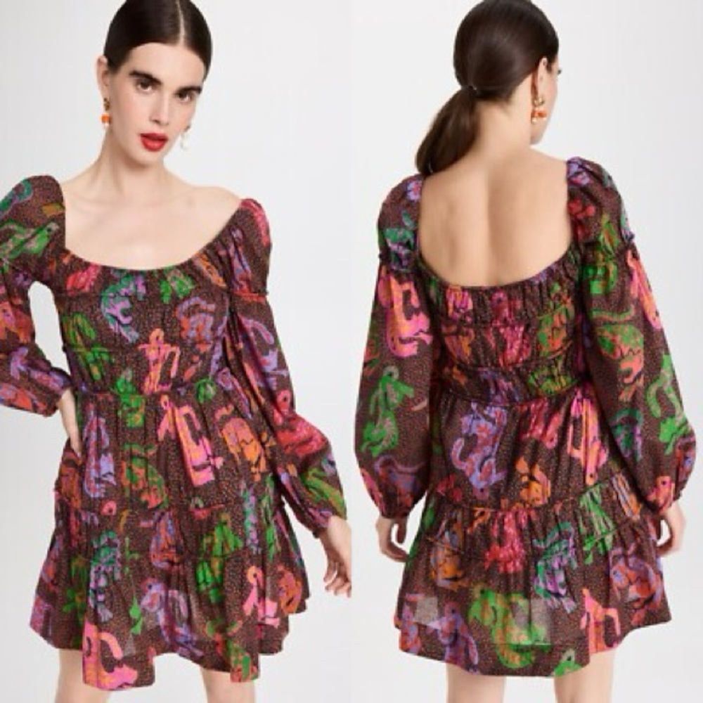 FARM Rio Wild Leopards Black Midi Dress L